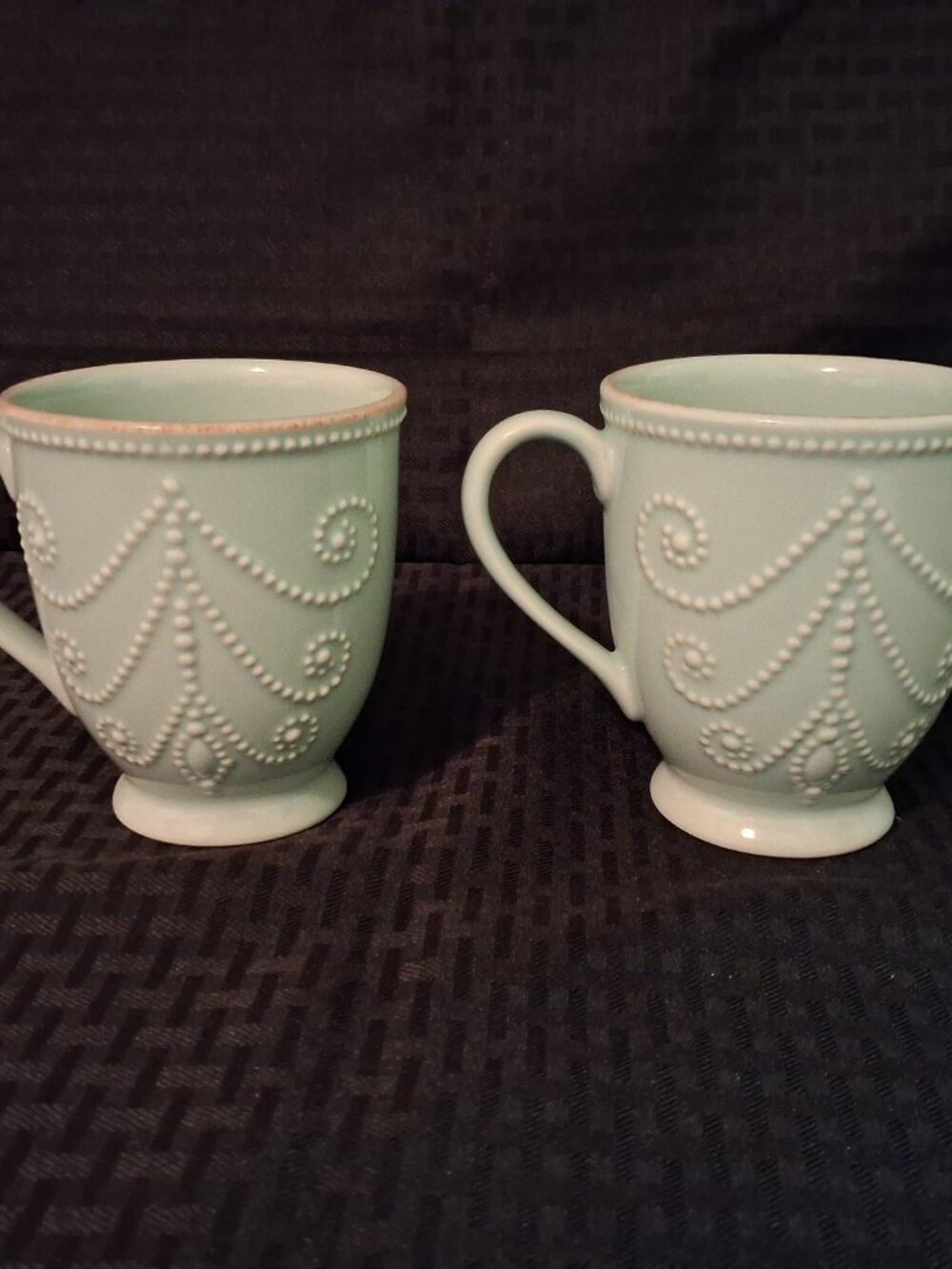 Lenox China Set of 2 FRENCH PERLE ICE BLUE Bead Mugs NEW w/Tags